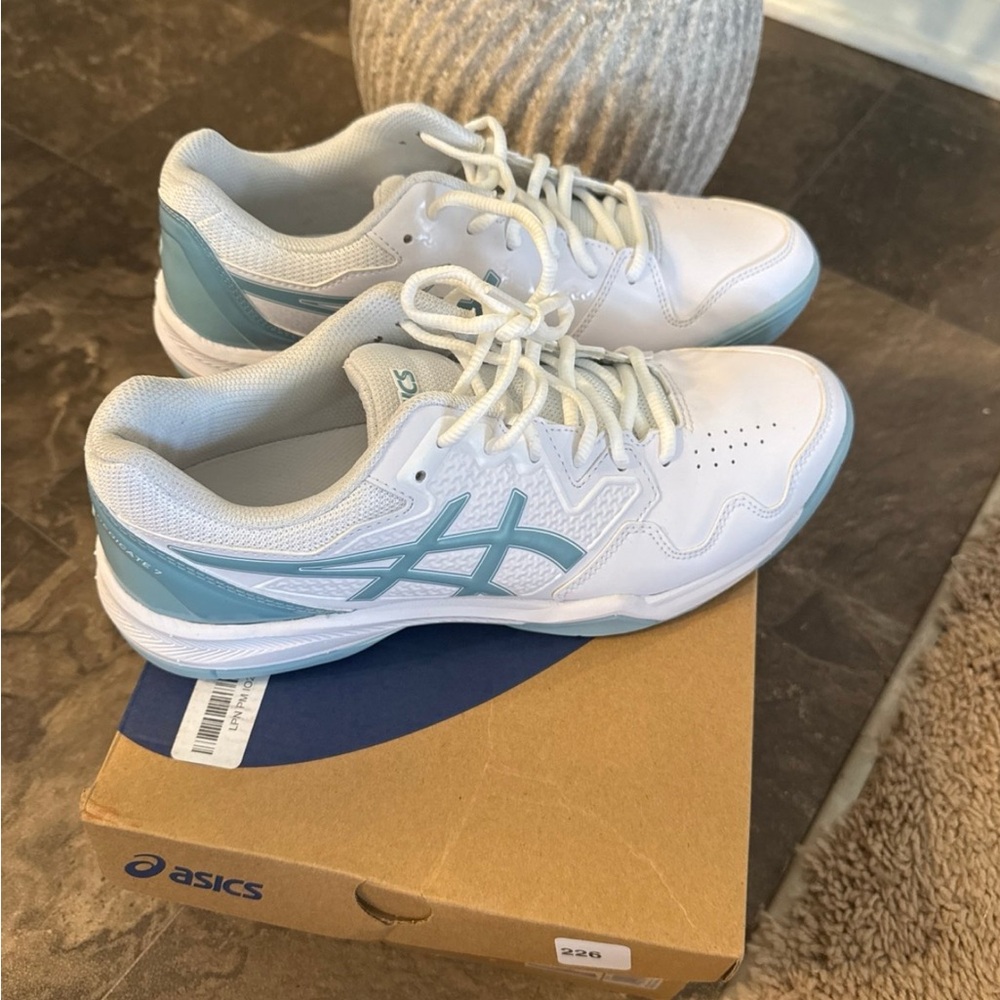Asics White and Light Blue Athletic Shoes